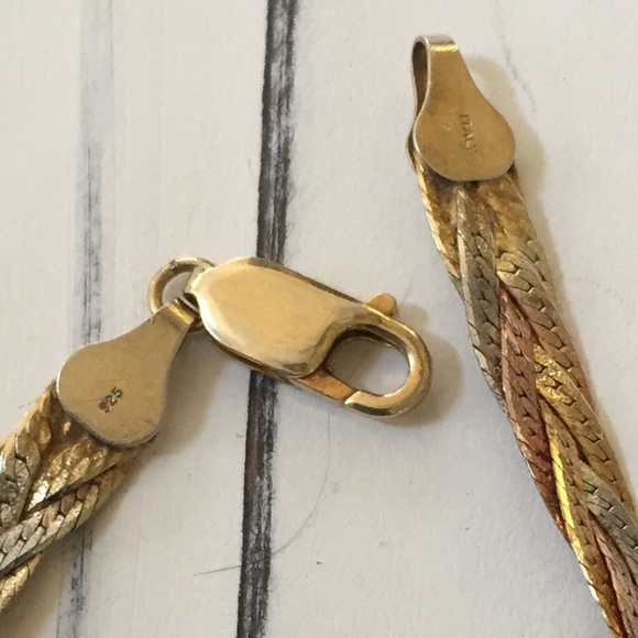 14k gold/925 5mm vermeil herringbone bracelet - Picture 4 of 4